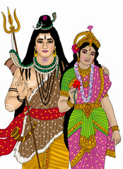 hand drawn digital art of lord shivparvati
