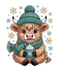 Winter highland cow