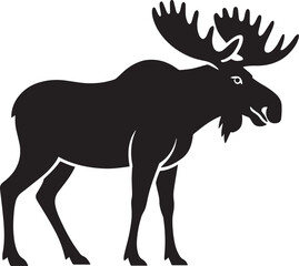 Silhouette of a Moose with Large Antlers Standing Tall in the Wilderness, Wildlife Vector Illustration