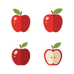 Four Apple Illustrations Halved and Whole Fresh and Red