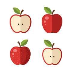 Four Apple Illustrations Halved and Whole Fresh and Red