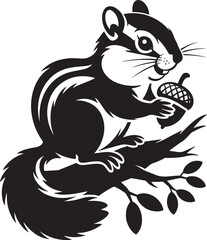 Silhouette of a Squirrel Holding an Acorn on a Branch with Transparent Background Vector