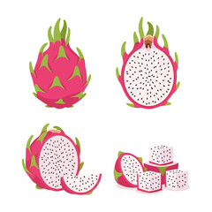 Delicious and Exotic Dragon Fruit Whole Sliced and Cubed