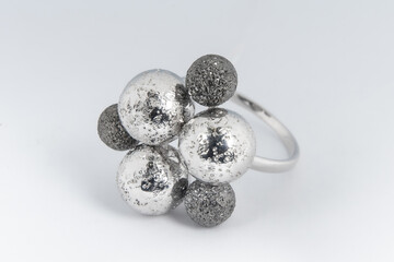 Silver minimalism diamond ring isolated on white background