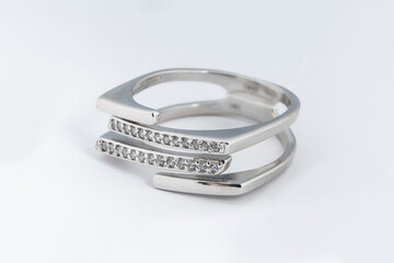 Silver minimalism diamond ring isolated on white background