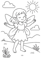 Coloring book Fairy dancing in sunlight