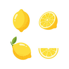 Various Lemon Illustrations Whole Sliced and with Leaf