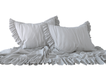 Light gray ruffled pillowcases and duvet cover