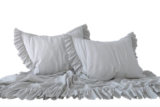Light gray ruffled pillowcases and duvet cover