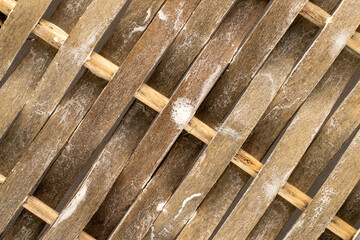 Woven straw mat, macro, top view.