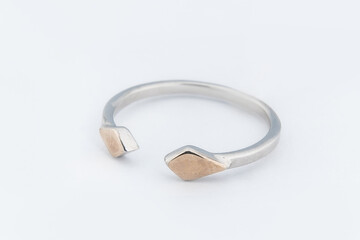 Silver diamond ring isolated on white background. Silver jewelry fashion ring