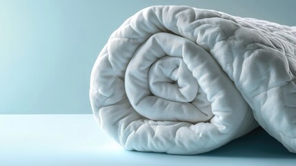 Obraz premium Rolled-up bedding quilt on a clean background, ideal for home textiles and product advertising