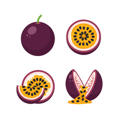 Passion fruit illustrations whole halved sliced and open fruit depictions