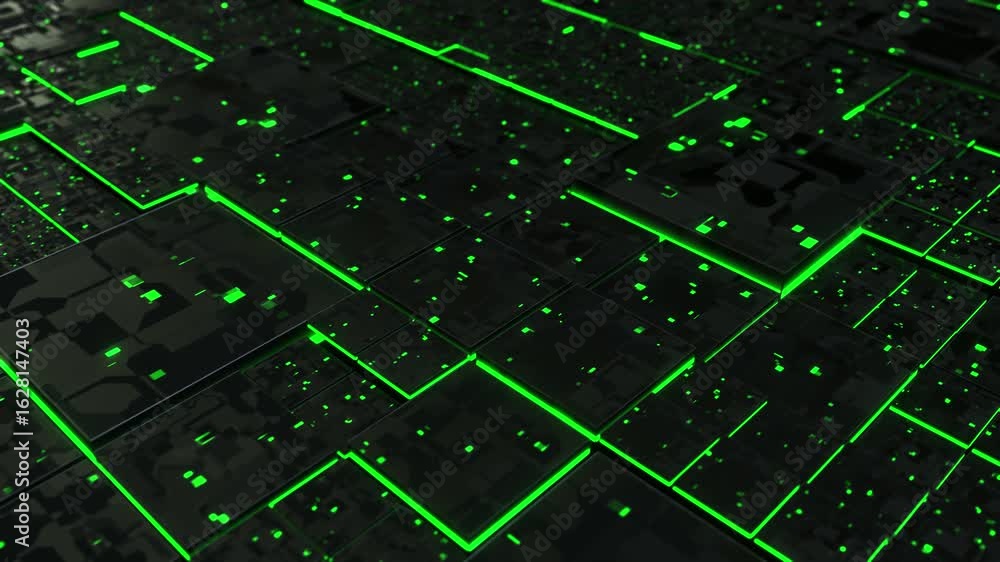 Poster circuit pulse glowing digital grid loop