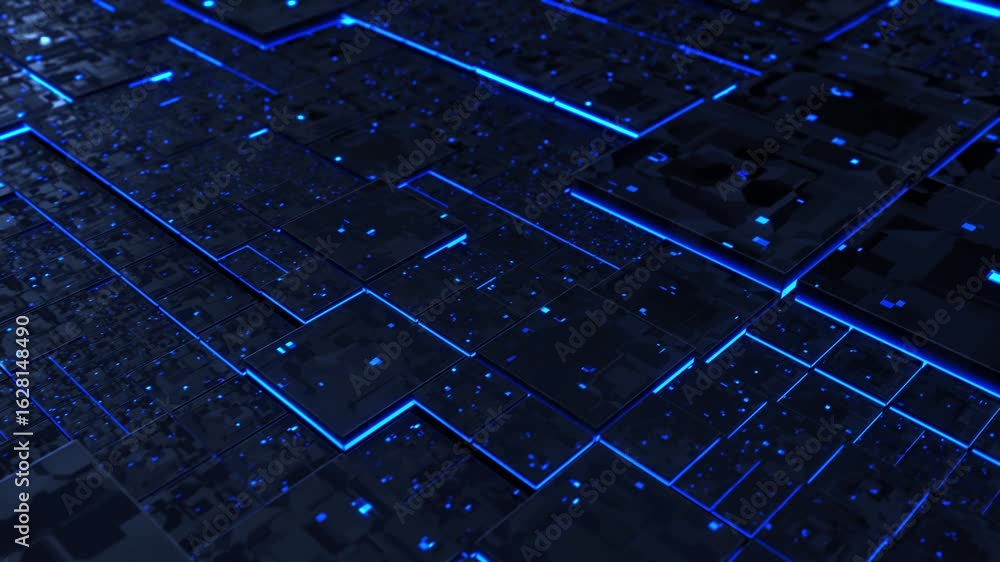 Poster circuit pulse glowing digital grid loop
