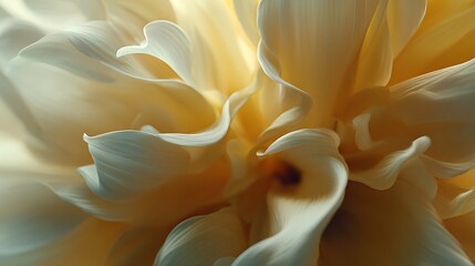 Close up macro view of delicate pale yellow flower petals bathed in soft light