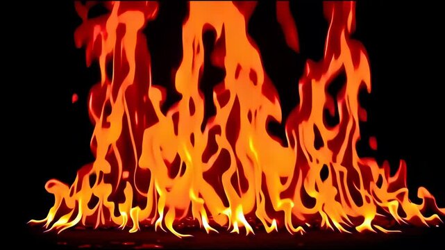 Dramatic and intense inferno of hot fire. powerful blaze of orange flame burns with extreme heat, creating dangerous scene radiating immense energy and power