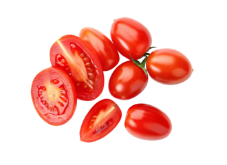 Fresh cherry tomatoes isolated on black background for healthy food and nutrition concepts