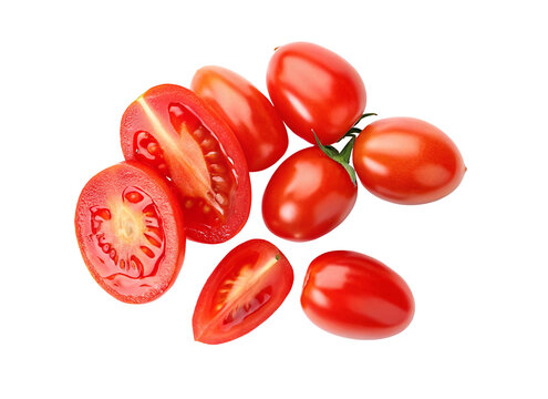 Fresh cherry tomatoes isolated on black background for healthy food and nutrition concepts