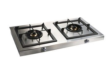 Fototapeta premium Stainless steel gas stove with two burners isolated on a transparent background kitchen appliance
