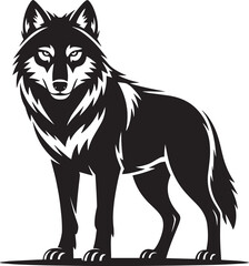 Striking Silhouette of a Wolf Standing Tall A Bold Vector Illustration of Wildlife in Black and White