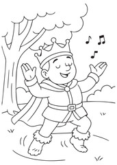 coloring book king dancing joyfully outside