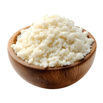 tigela de barro com farinha de mandioca torrada isolated on a white background