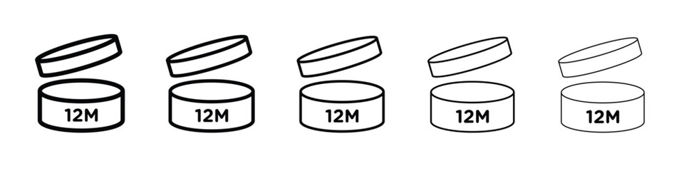 Period after opening 12m icon logo. Black line icon, vector illustrations.