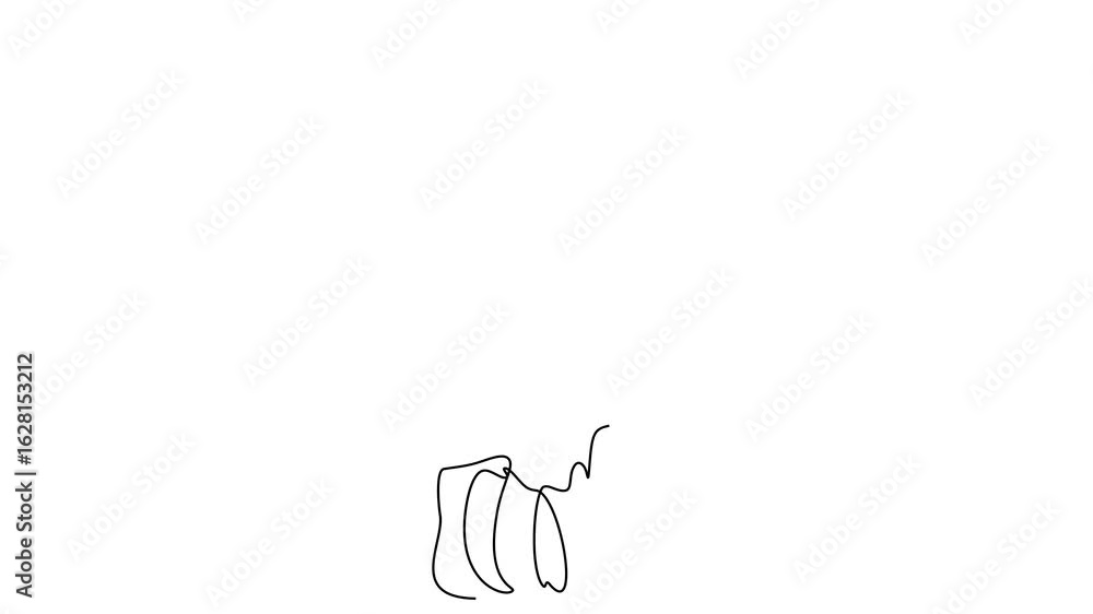 Poster animated self drawing of continuous line draw man with question mark. concept of confused feelings. 