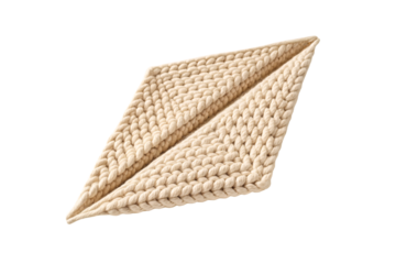 Cream colored braided rope or cord arranged in diamond leaf-like geometric decorative pattern, isolated on a transparent background