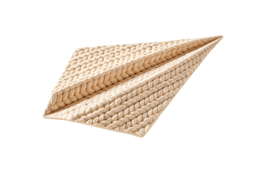 Woven rope rectangular tray or mat with raised edges and natural fiber construction, isolated on a transparent background