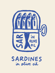 Sardines tin naive hand drawn vector illustration