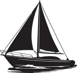 Sailing Boat Silhouette on Water Surface Vector Illustration for Nautical Theme Designs and Watercraft Projects