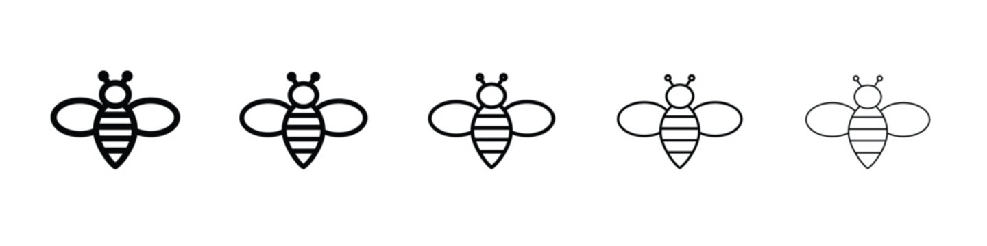 Flying bee icon logo. Black line icon, vector illustrations.