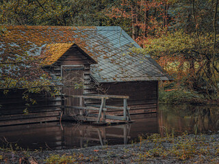 old wooden house in autumn