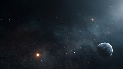 Obraz premium Celestial Body: Distant Planet and Binary Star System in Deep Space