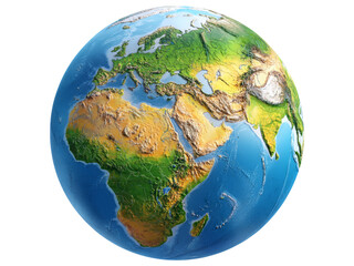 Detailed 3d render of earth showing continents and oceans, Isolated On White Background, Png Transparent