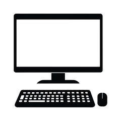 computer monitor with keyboard silhouette vector icon illustration on white background minimalist flat black bold