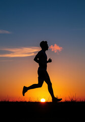 Silhouette of Runner Exhaling Breath in Cold Morning Sunrise Outdoor Fitness, Endurance, and Healthy Lifestyle Concept