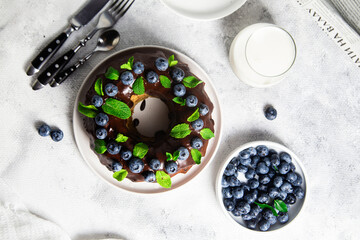 Delicious Chocolate Bundt Cake with Fresh Blueberries and Mint