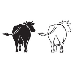 Crisp Cow Silhouette & Cow Lineart – Cow Vector Graphic Showing Clear Farm Animal Form – Black Vector of Cow – Vector Set of Cow

