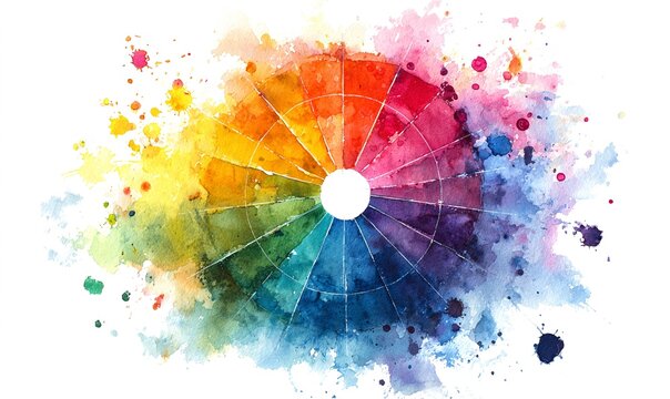 Cerchio Cromatico ad Acquerello con Schizzi di Colore
