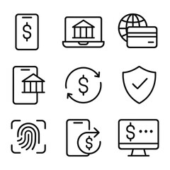 Digital banking vector icon set. Outline symbols. Line design