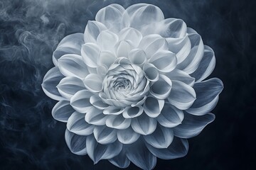 Elegant dahlia flower with perfectly spiraled petals, isolated on a dark moody background