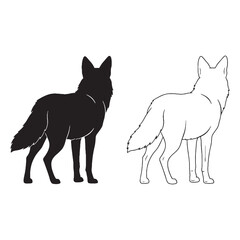 Soft-Lined Coyote Silhouette & Coyote Lineart – Coyote Vector Design with Smooth Flow and Balance – Coyote Illustration – Silhouette and Lineart Set of Coyote

