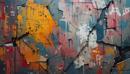 Naklejka premium High detail graffiti texture with faded colors, overlapping paint marks, and street wear.