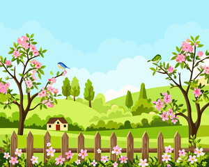 Fototapeta premium landscape with trees and birds