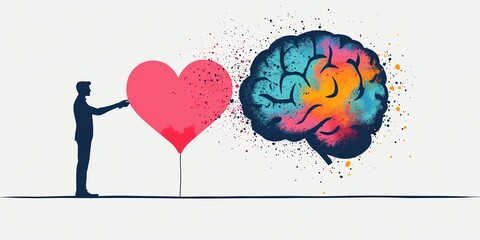 Man connecting to a vibrant brain, symbolizing ideas and innovation.