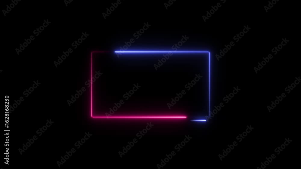 Poster glowing line frame web colorful neon box pattern. animated neon glowing frame on black background.