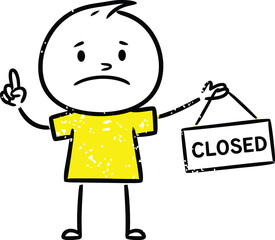 Cartoon closed sign illustration business shop store retail sad man